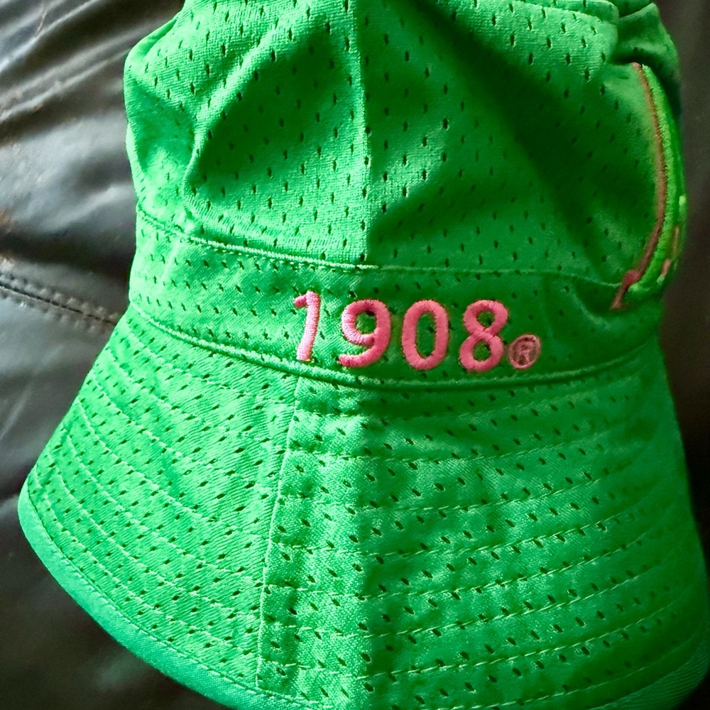Green Bucket Hat with Pink Embroidery - Picture 2 of 5